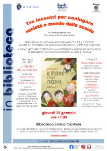 Immagine che corrisponde alla copertina del libro per bambini il tesoro della collina. Si vedono in basso i volti di alcuni bambini, disegnati a matita e acquerello e in alto a destra i rami e le foglie di un albero