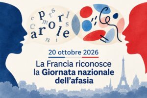 Grafica dedicata alla prima Giornata nazionale dell'afasia riconosciuta in Francia il 20 ottobre 2026, simbolo di comunicazione accessibile e inclusione